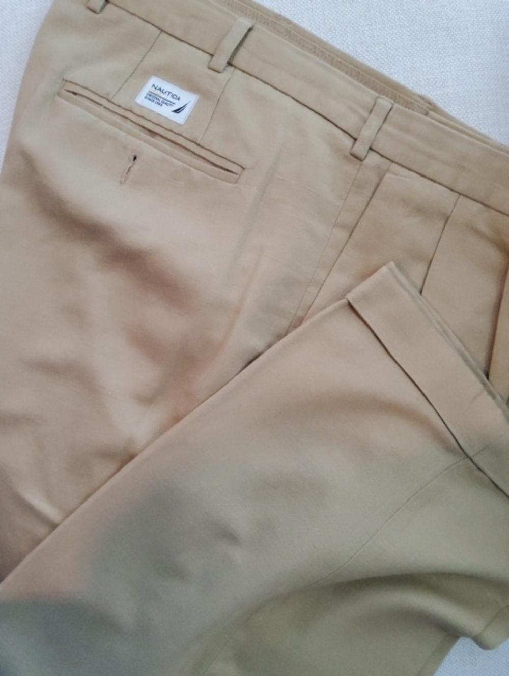 Nautica Men's Tan Pleated Front  Done With linen Cotton Chino Pants Design